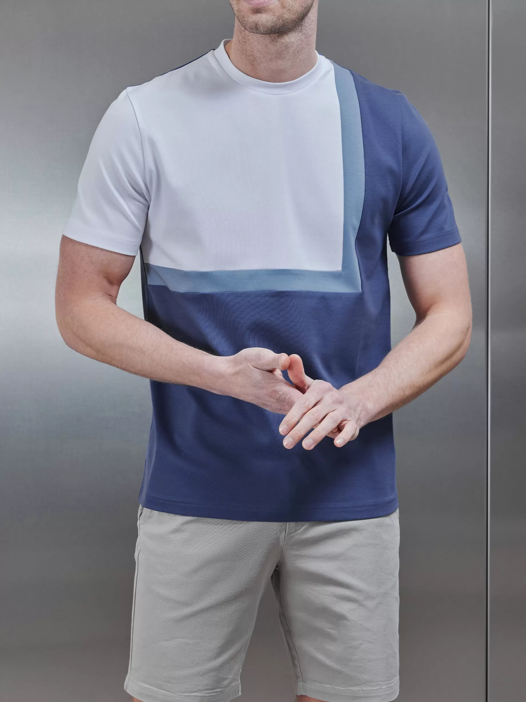 Fashion ARNE Mercerised Interlock Colour Block T-Shirt - Steel Blue SteelBlue