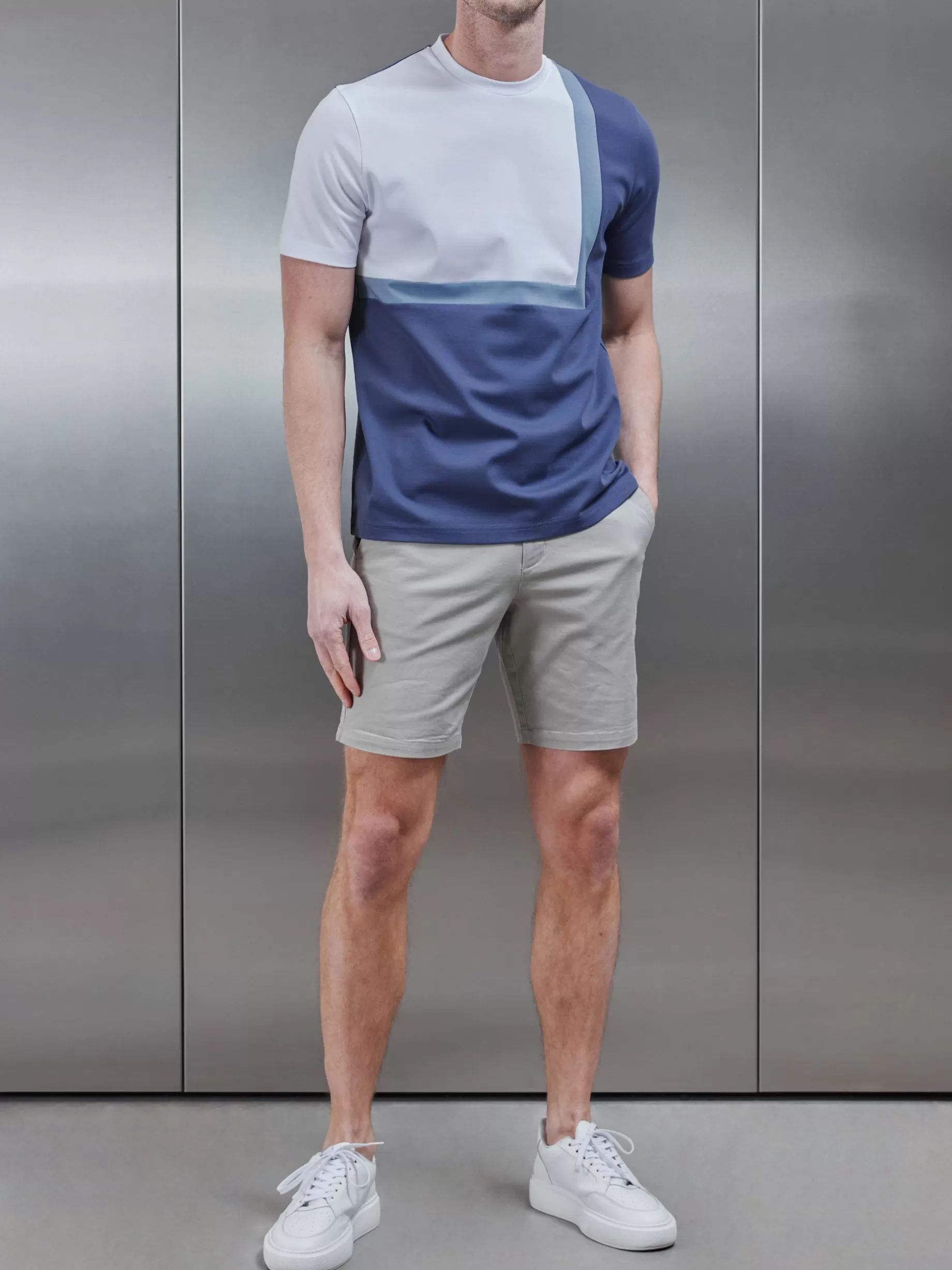 Fashion ARNE Mercerised Interlock Colour Block T-Shirt - Steel Blue SteelBlue