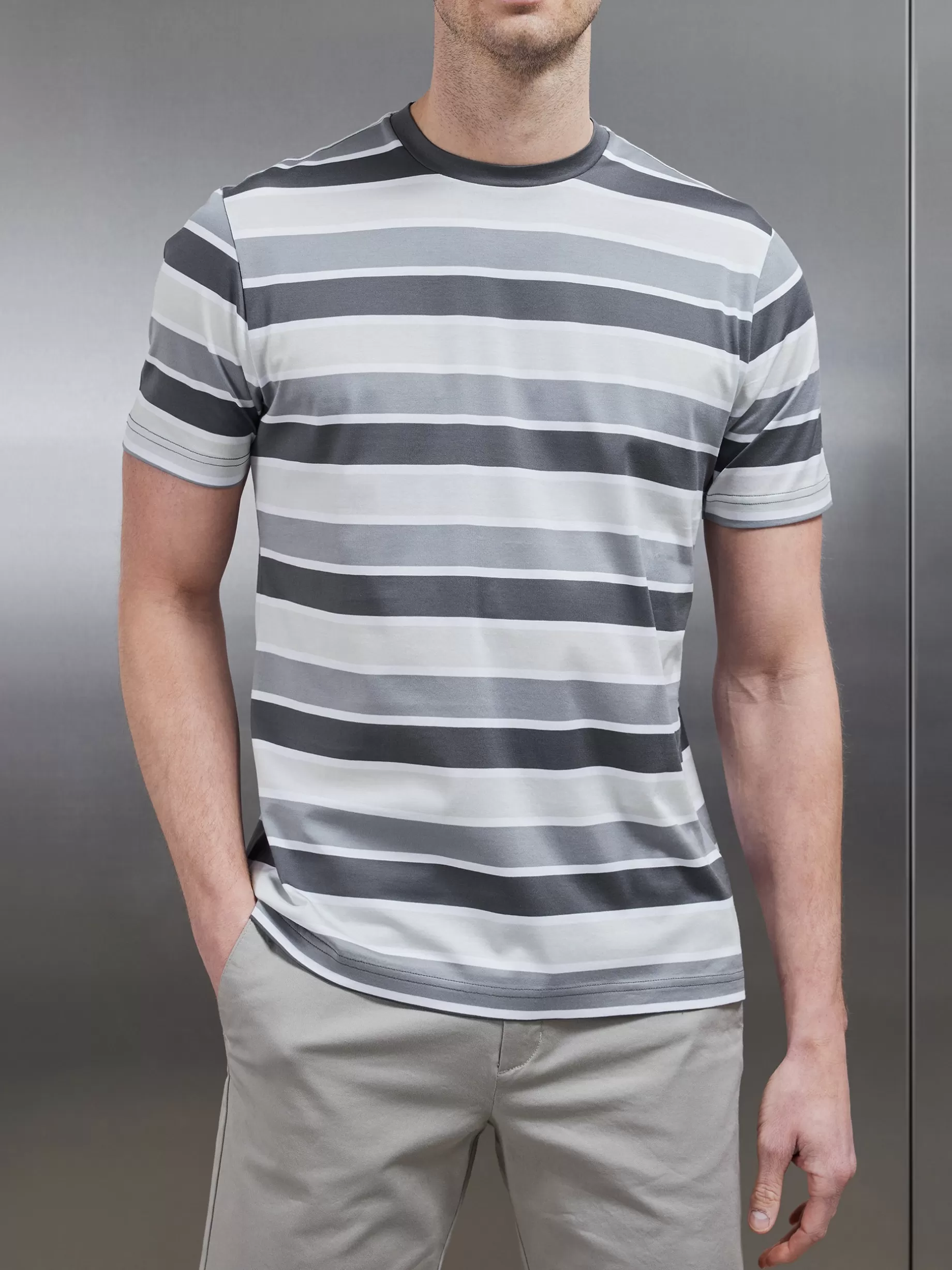 Best ARNE Mercerised Striped T-Shirt - Grey