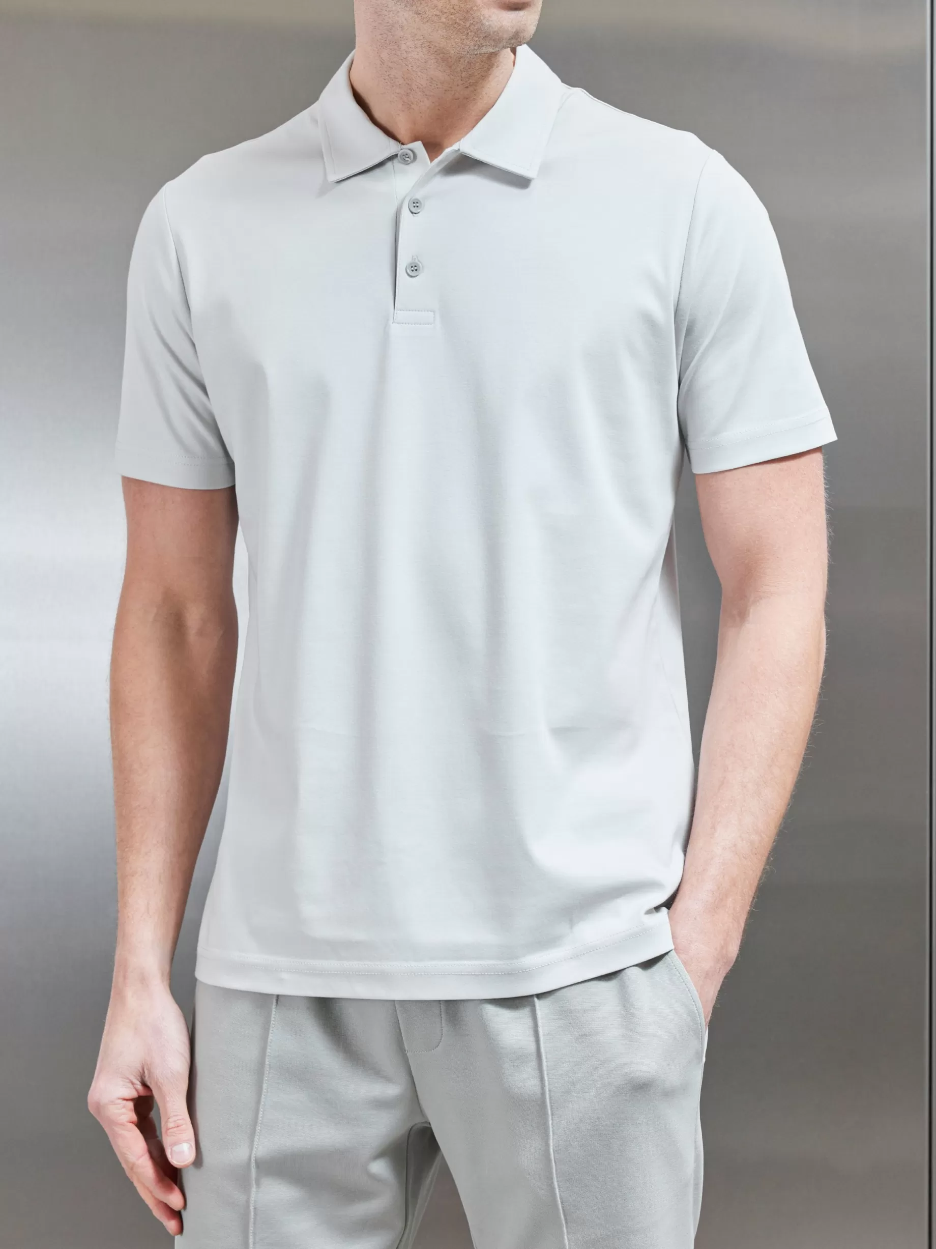 Shop ARNE Mercerised Supima Cotton Button Polo Shirt - Mid Grey MidGrey