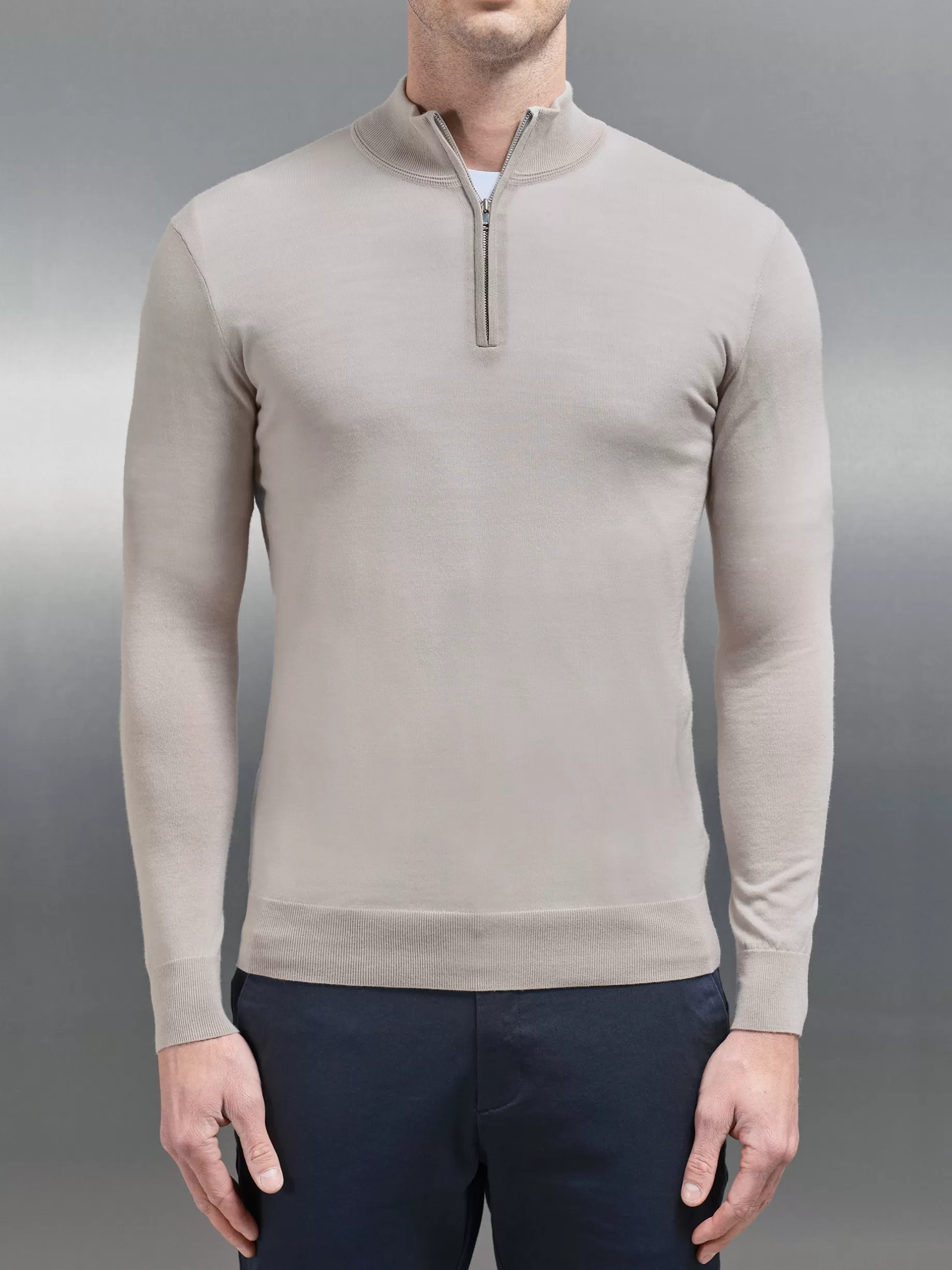 Store ARNE Merino Wool Funnel Neck - Stone