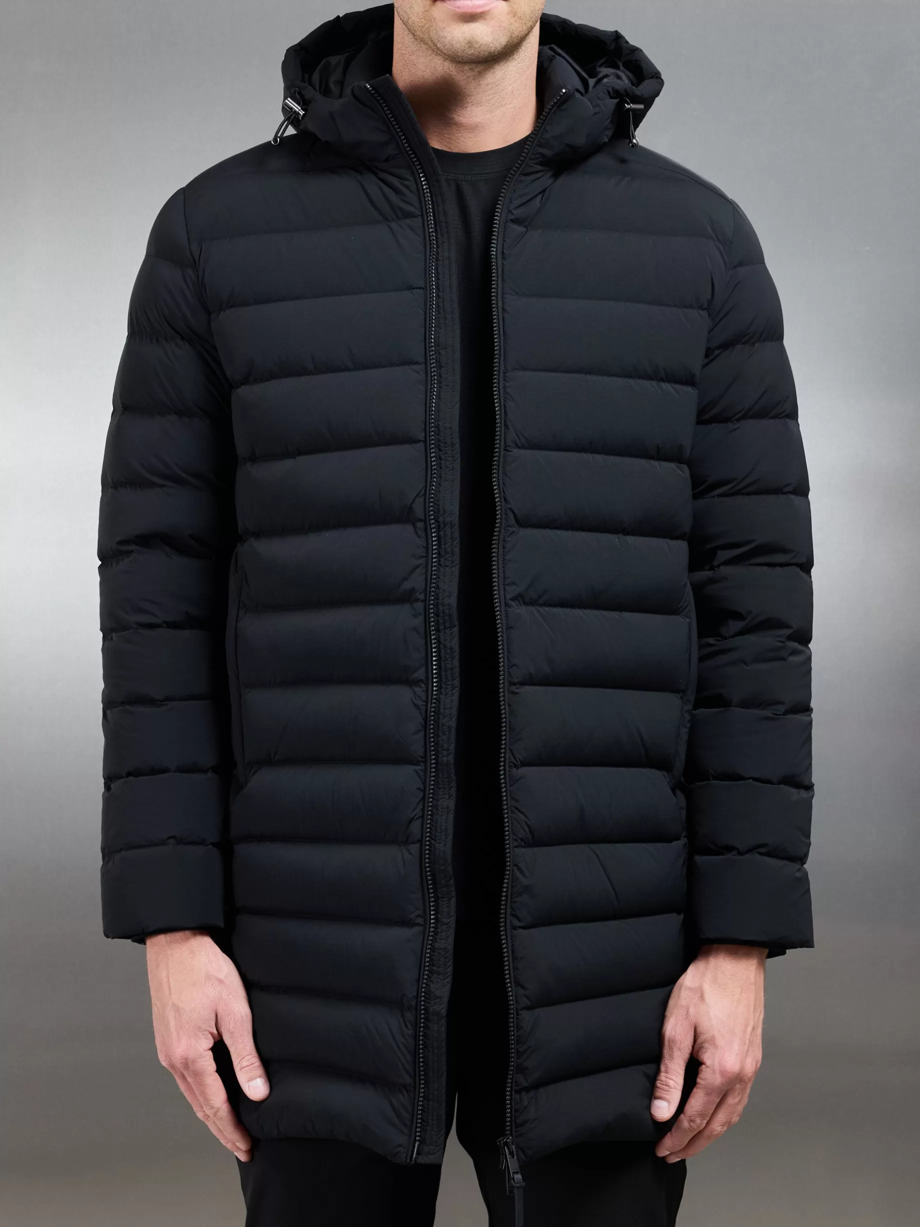 Clearance ARNE Mid Length Technical Down Jacket - Black