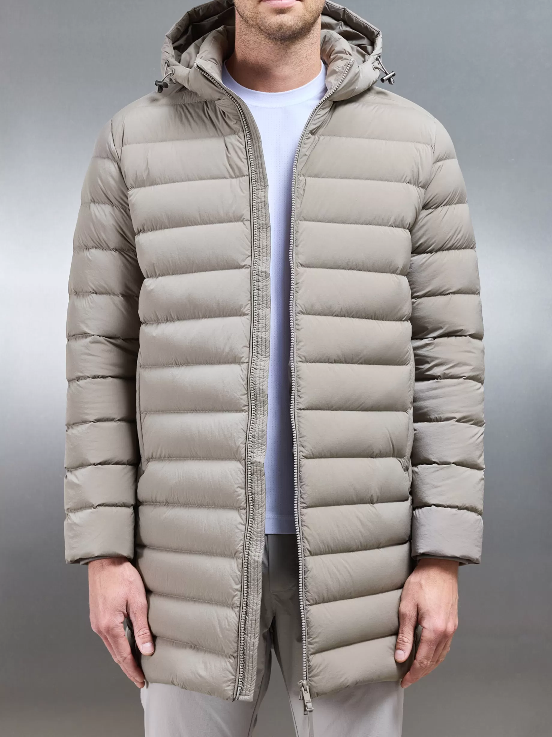 New ARNE Mid Length Technical Down Jacket - Taupe