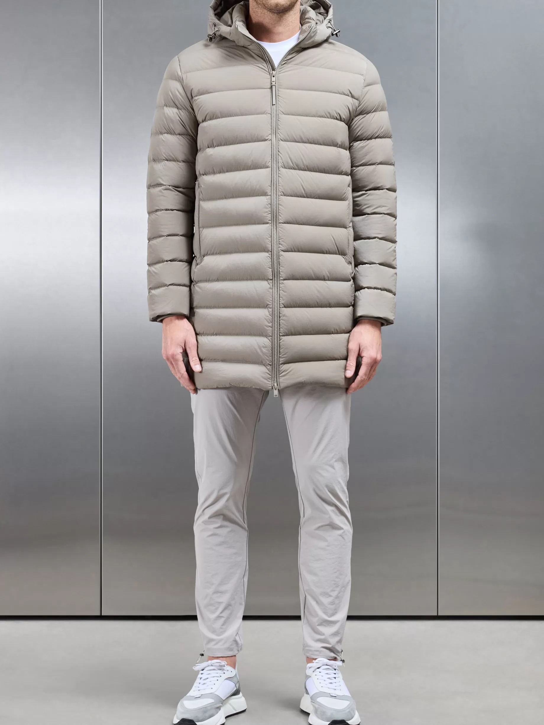 New ARNE Mid Length Technical Down Jacket - Taupe