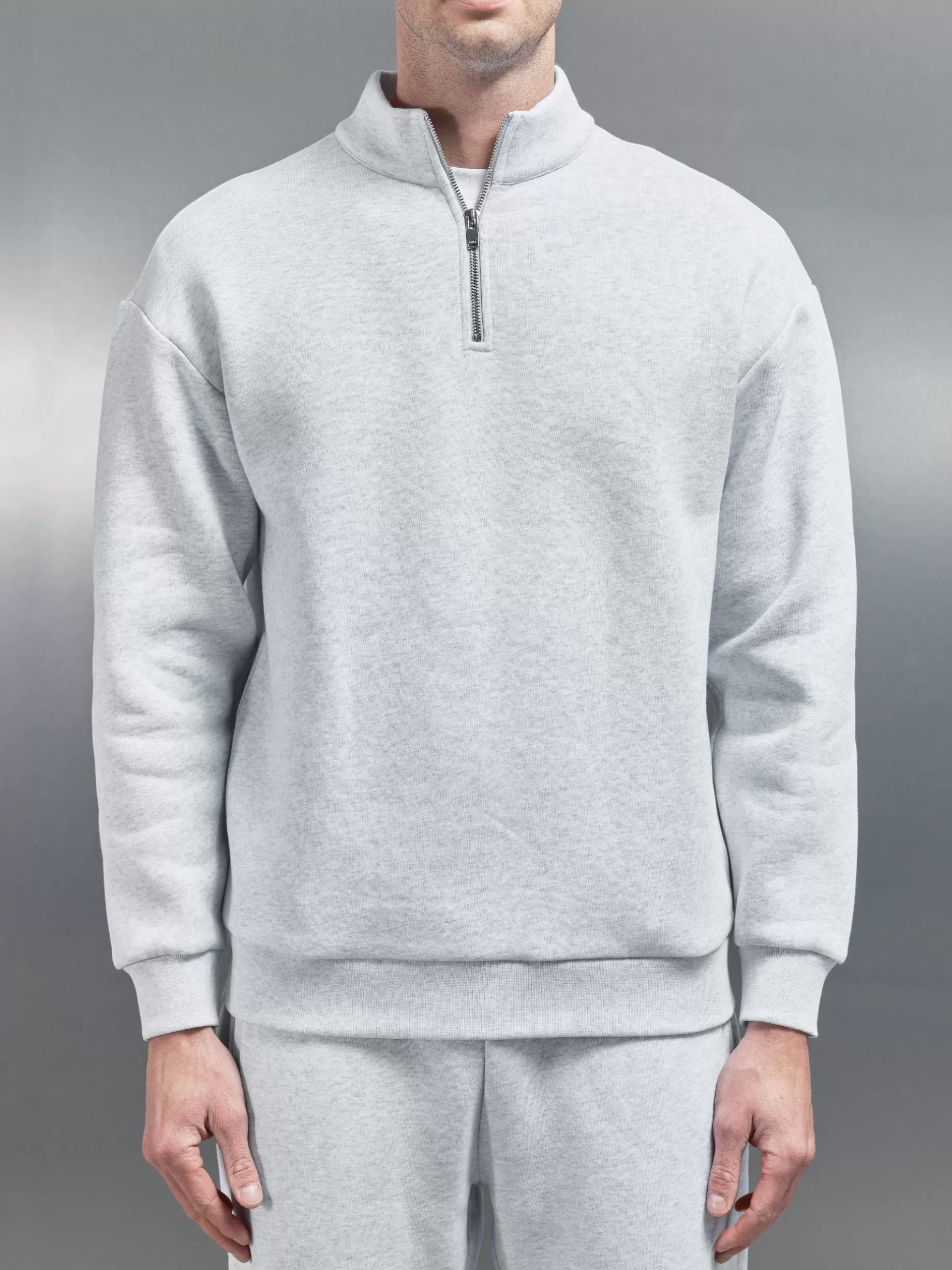 Outlet ARNE Relaxed Fit Half Zip - Marl Grey MarlGrey