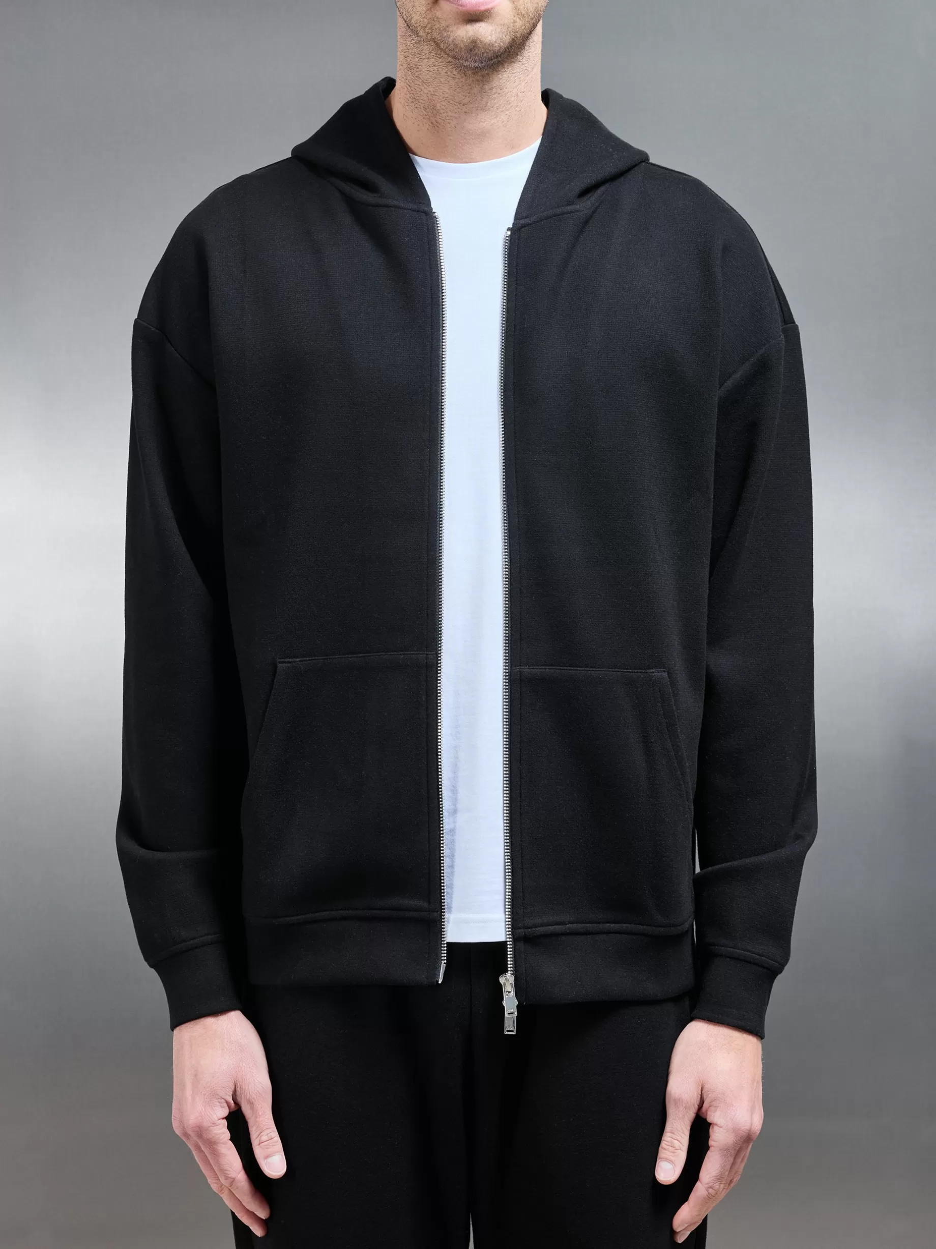 Flash Sale ARNE Relaxed Fit Knitted Zip Through Hoodie - Black