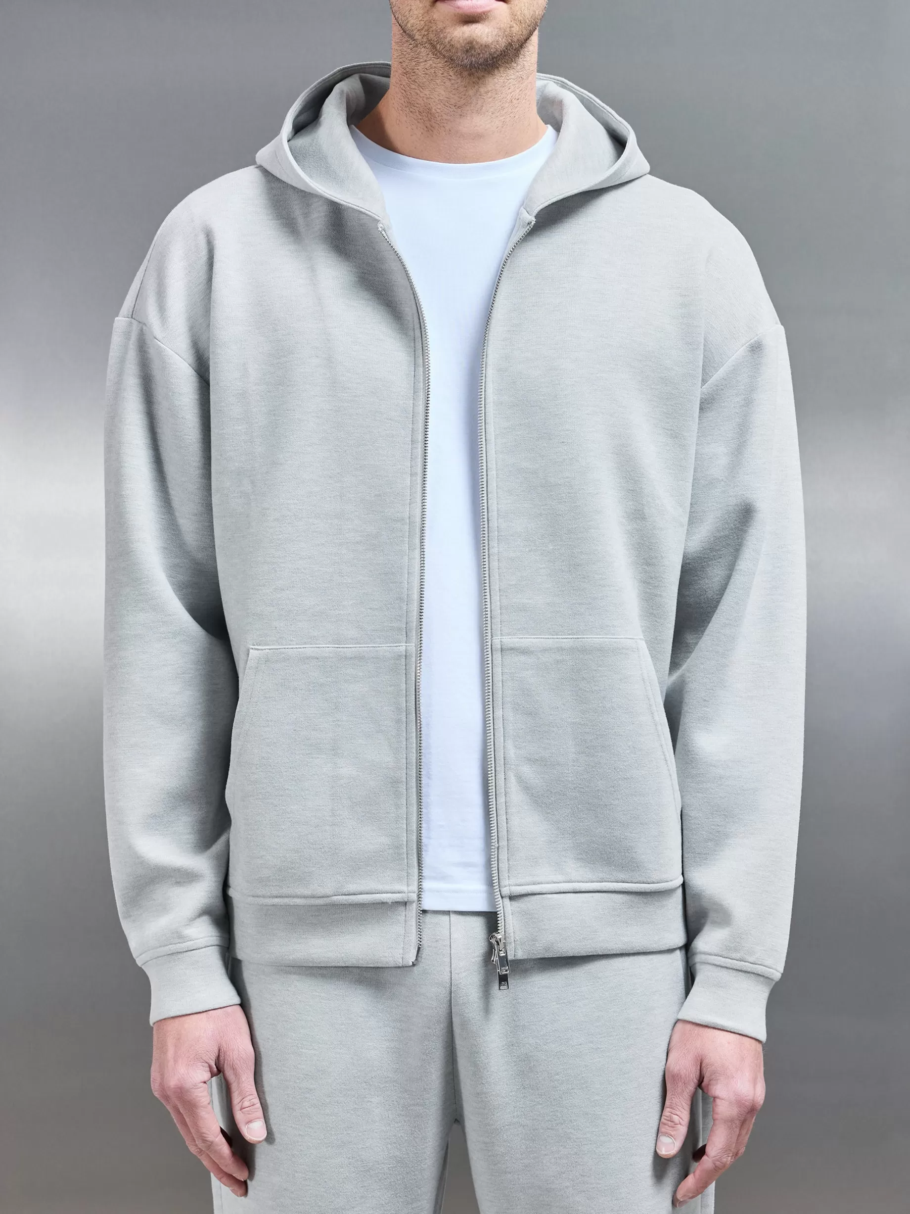 Online ARNE Relaxed Fit Knitted Zip Through Hoodie - Marl Grey MarlGrey