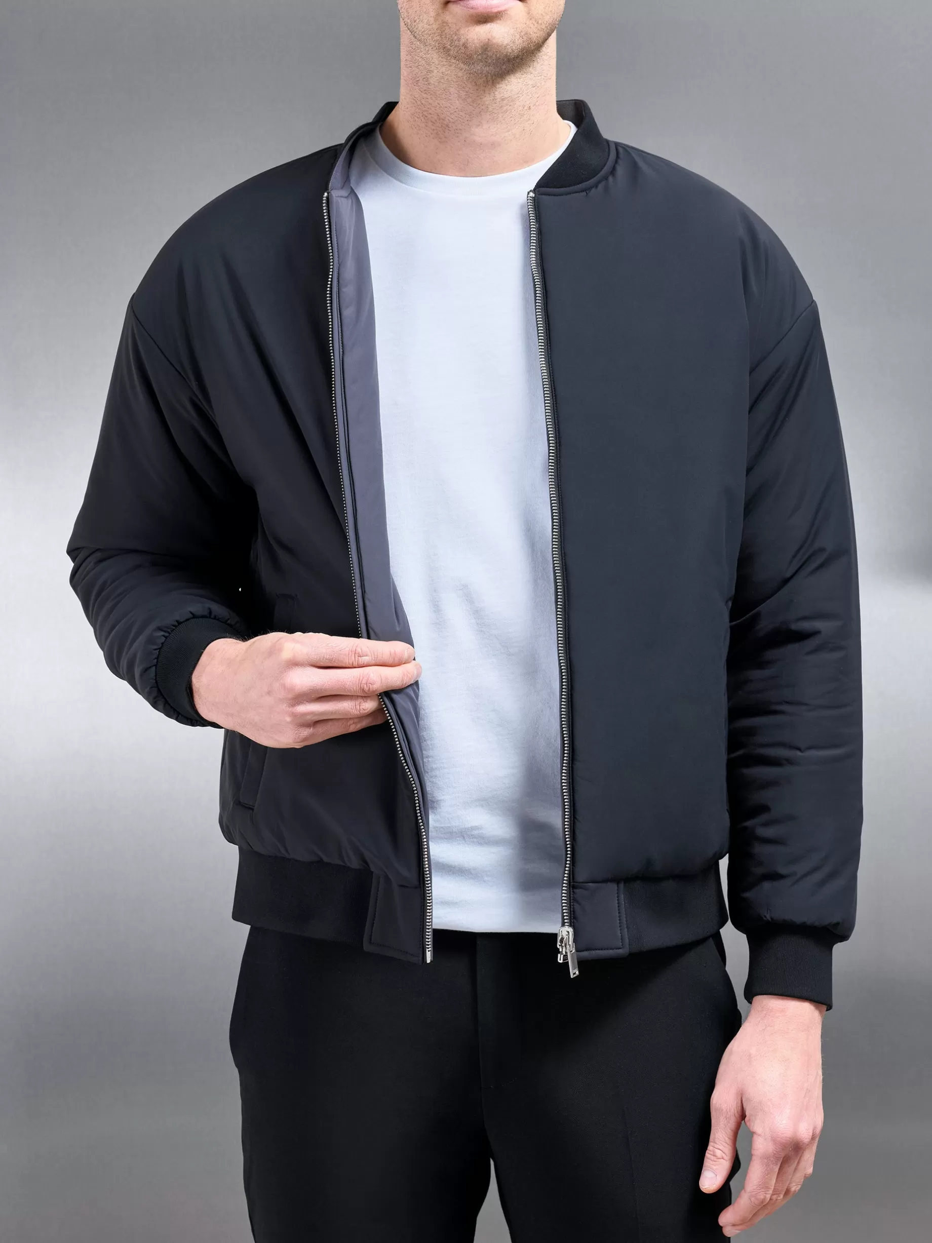 Online ARNE Relaxed Padded Reversible Bomber Jacket - Black Grey BlackGrey