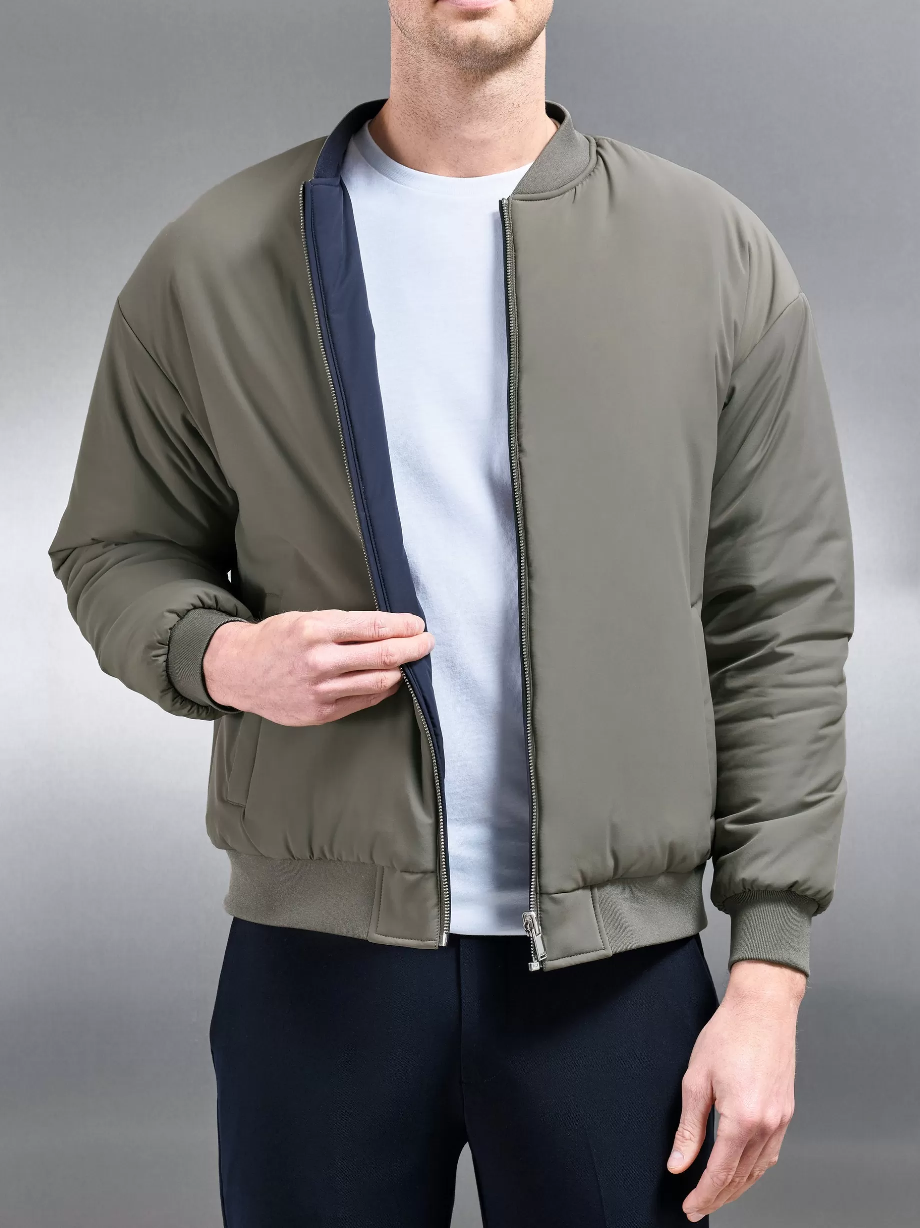 Clearance ARNE Relaxed Padded Reversible Bomber Jacket - Olive Navy OliveNavy