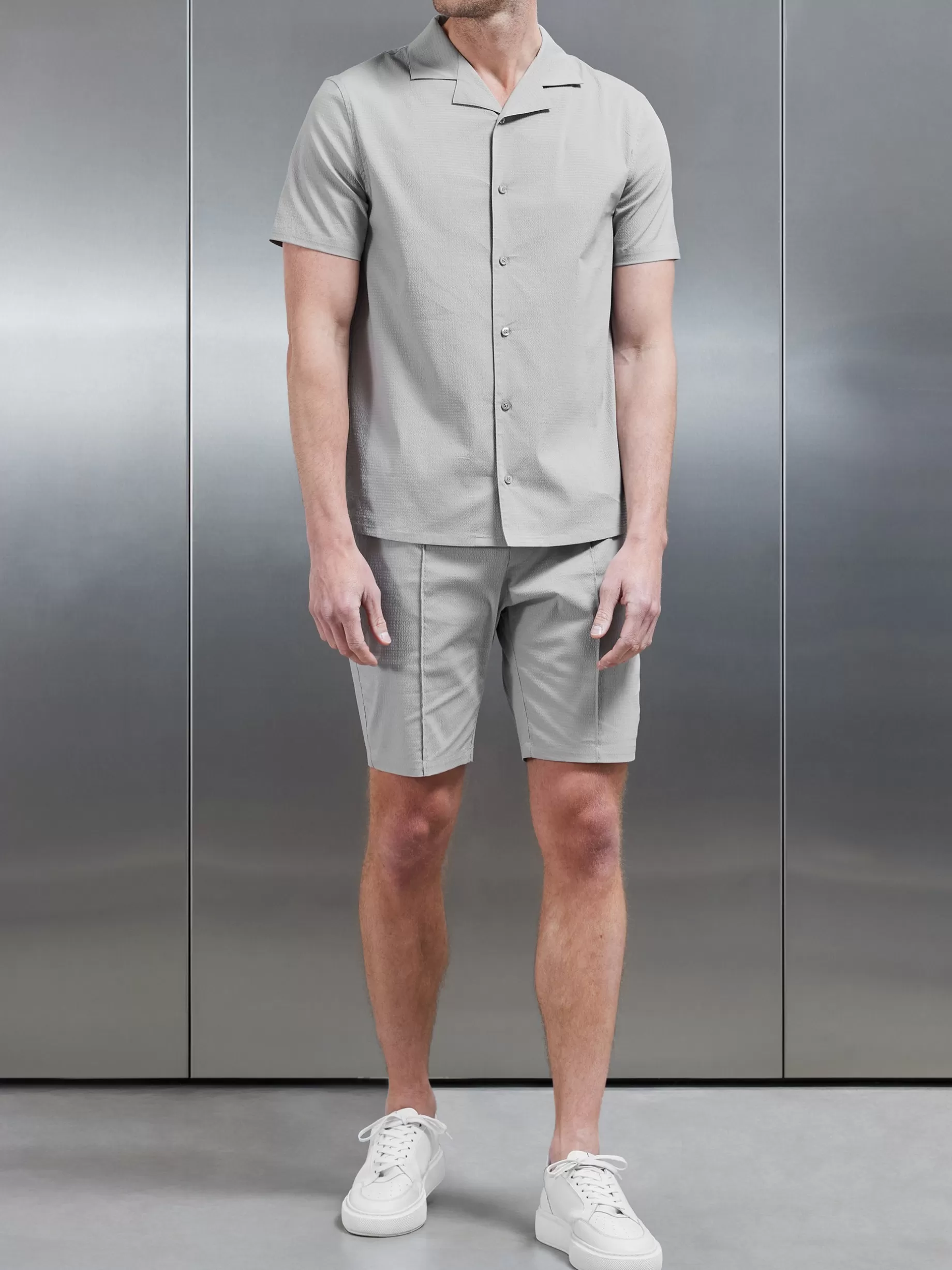 Store ARNE Seersucker Revere Collar Shirt - Stone