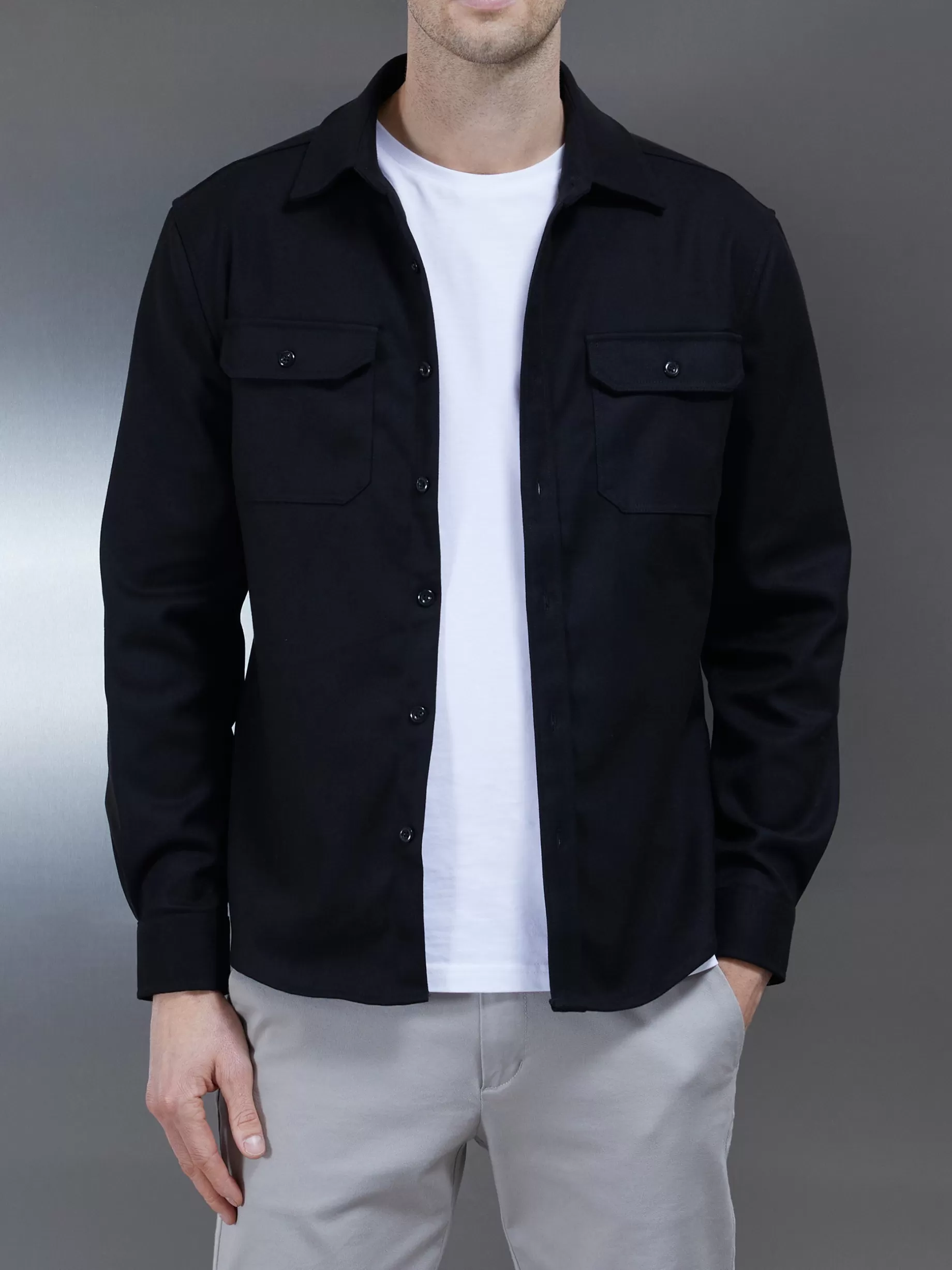 Outlet ARNE Smart Textured Overshirt - Black