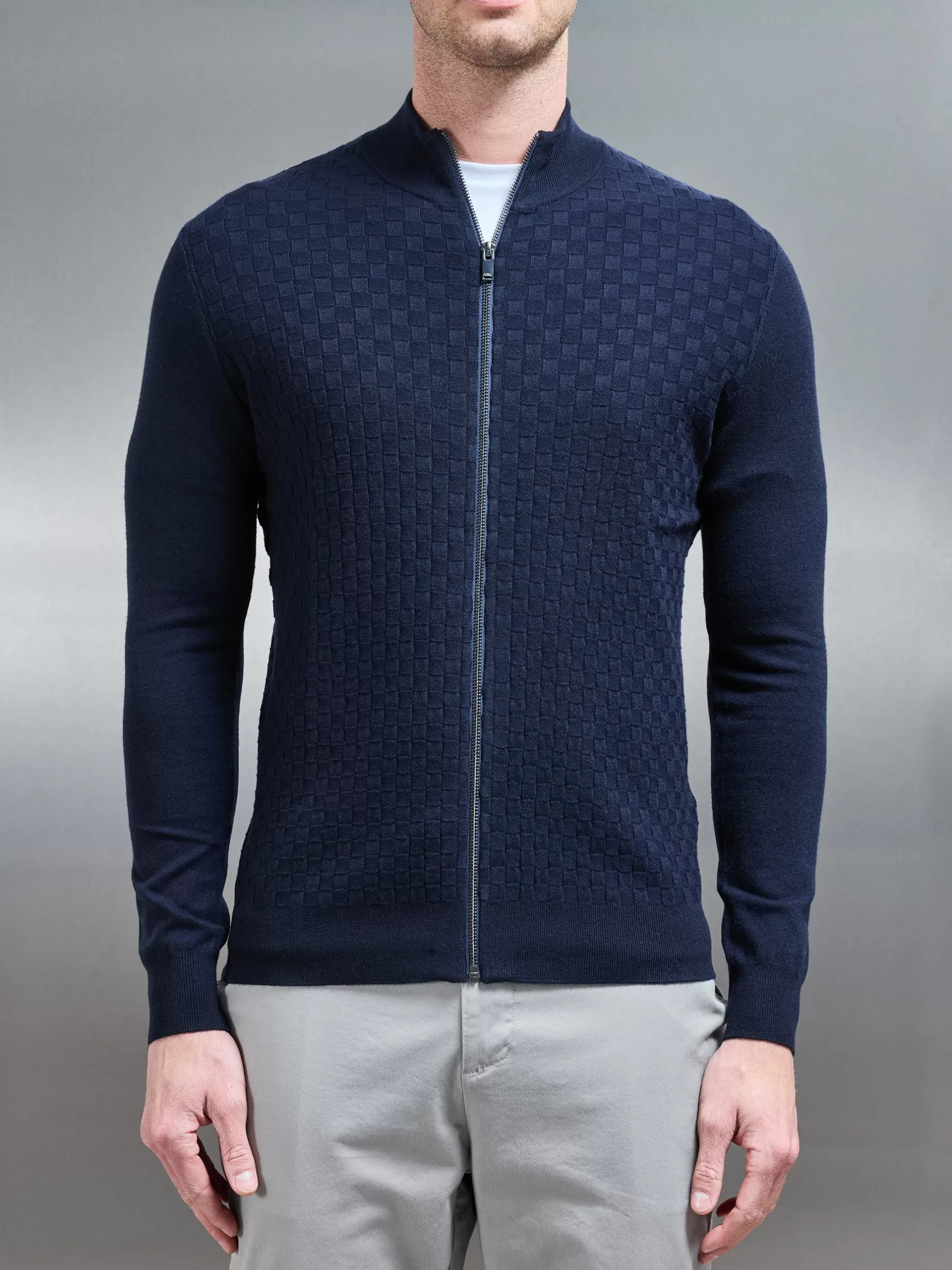 Best Sale ARNE Square Textured Zip Through Jacket - Navy