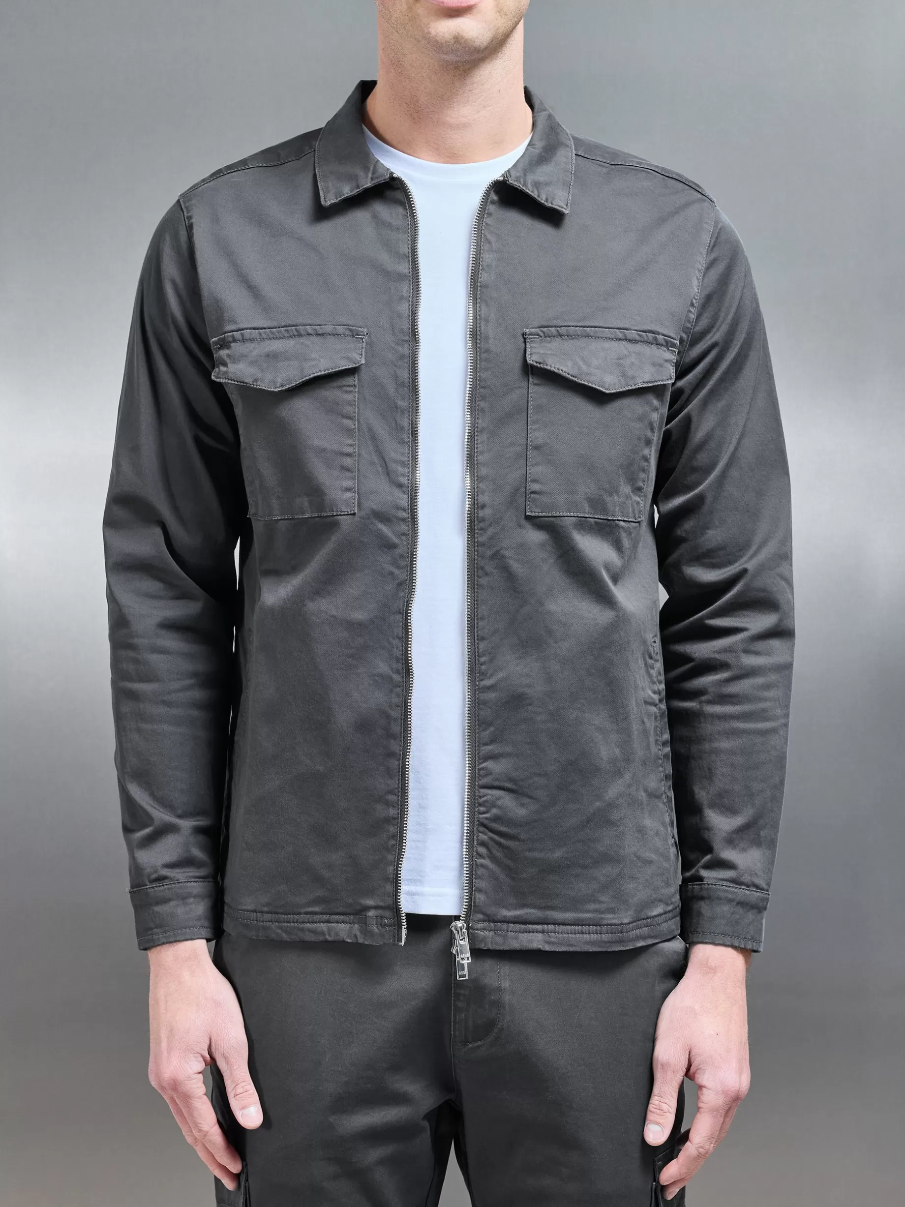 New ARNE Tailored Cotton Cargo Jacket - Grey