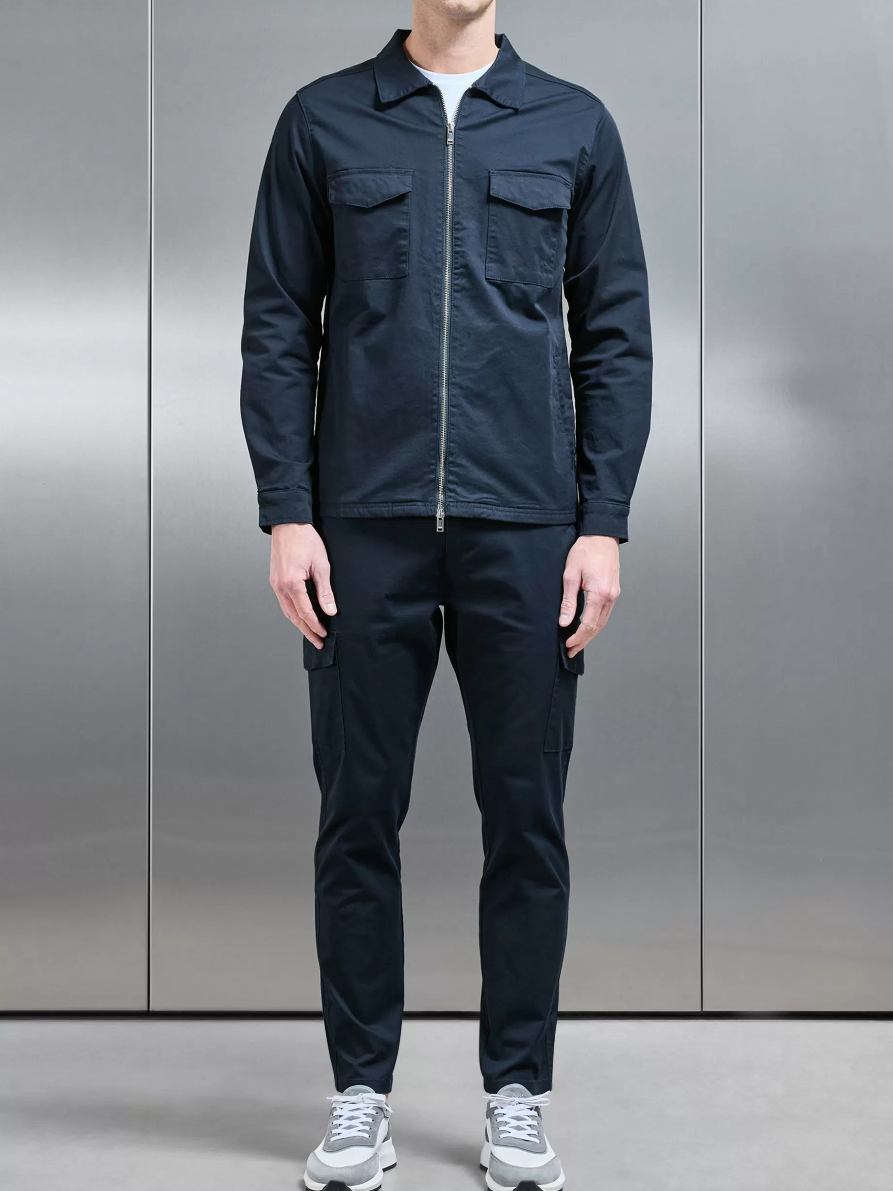 Shop ARNE Tailored Cotton Cargo Jacket - Navy