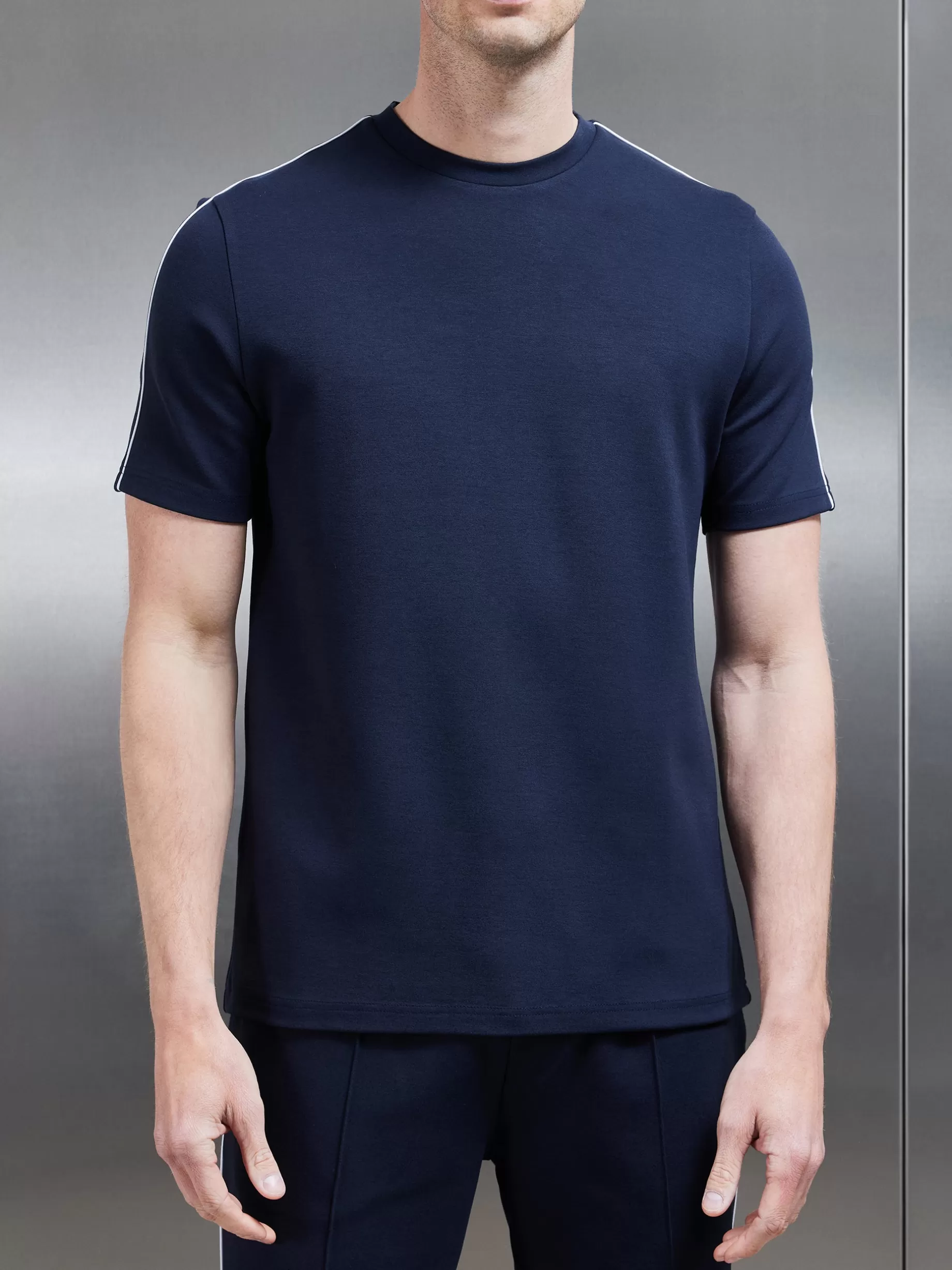 Shop ARNE Technical Jersey Piping T-Shirt - Navy