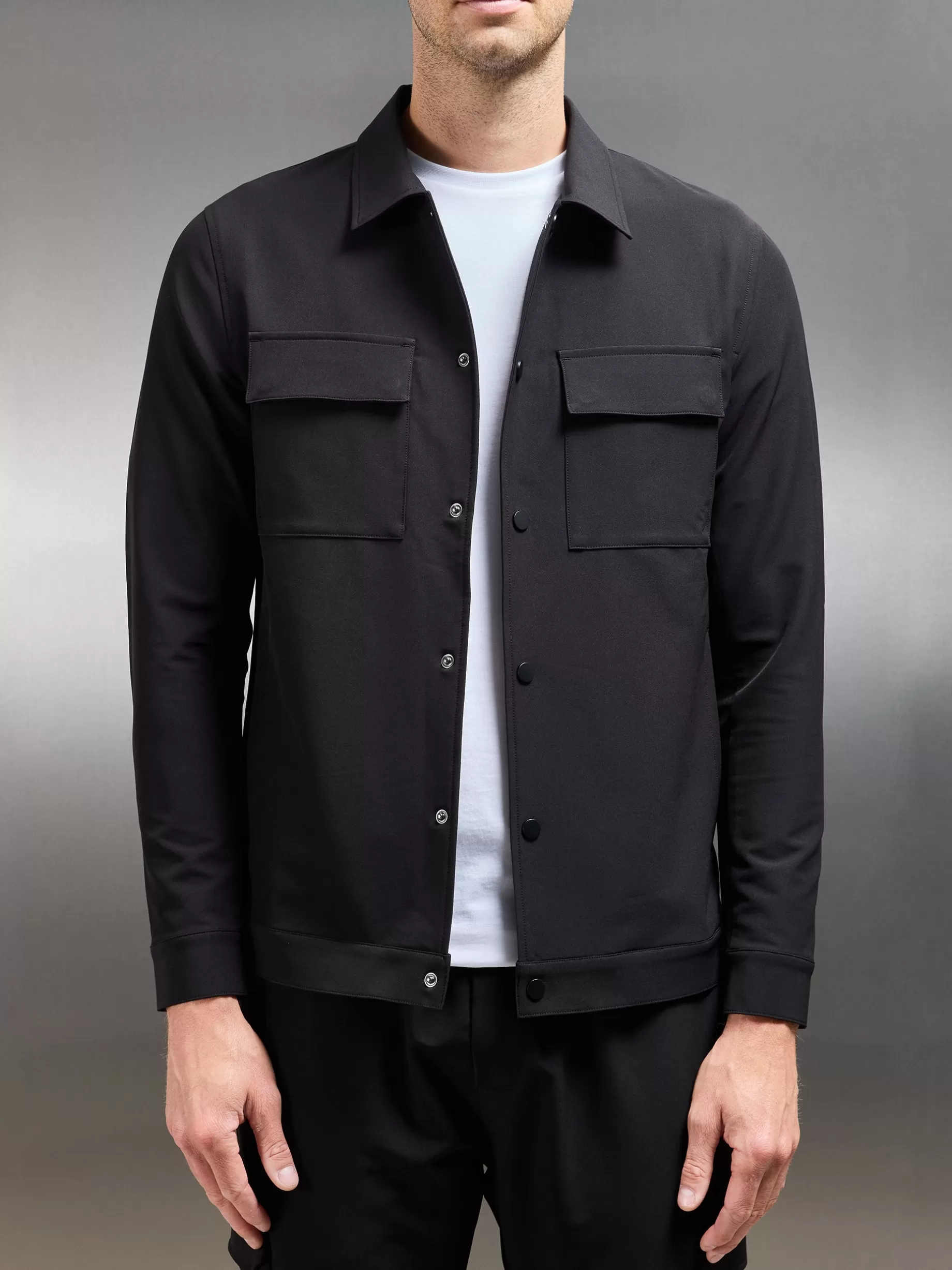 Fashion ARNE Technical Mid Weight Popper Overshirt - Black