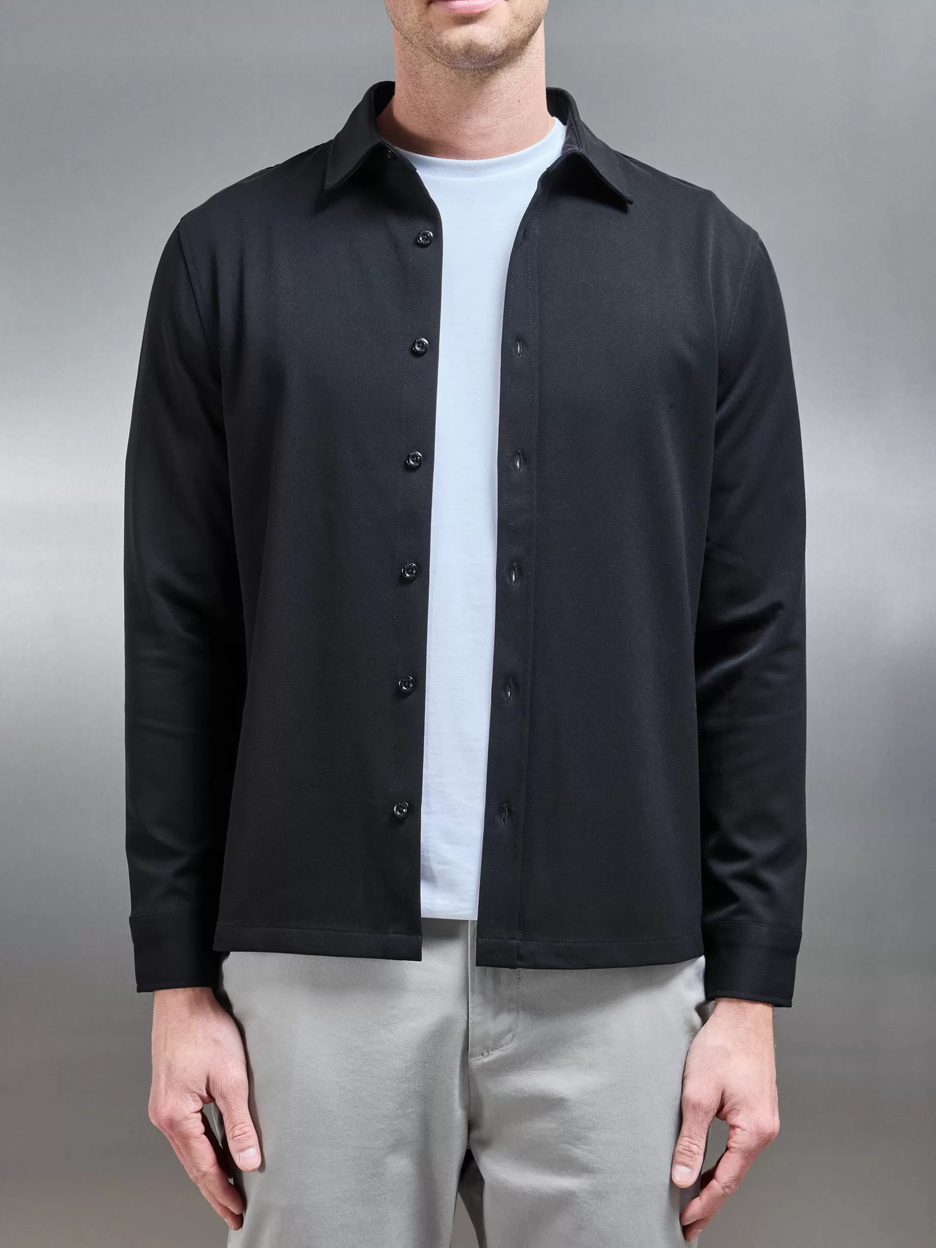 Best Sale ARNE Textured Button Through Shirt - Black