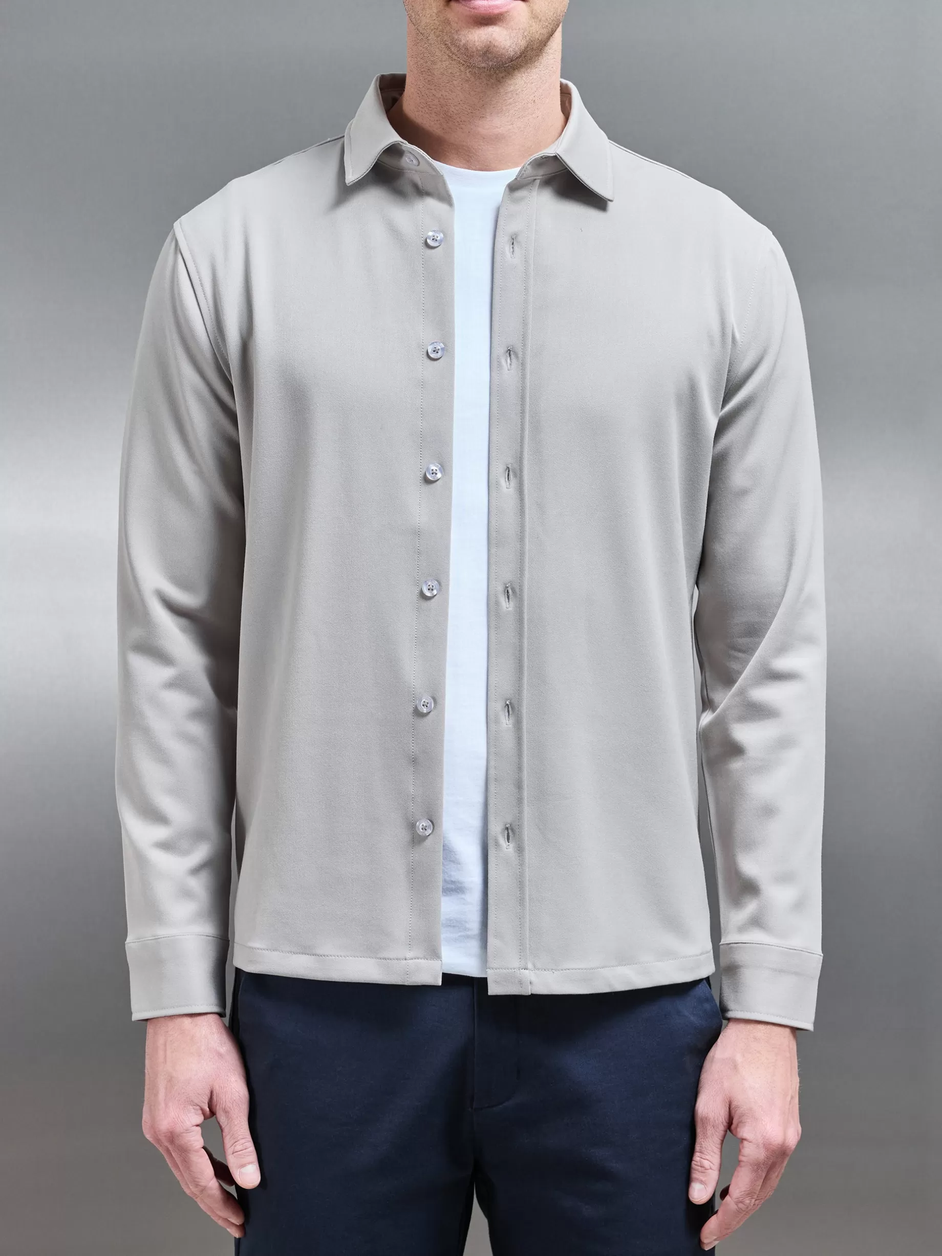 Sale ARNE Textured Button Through Shirt - Stone