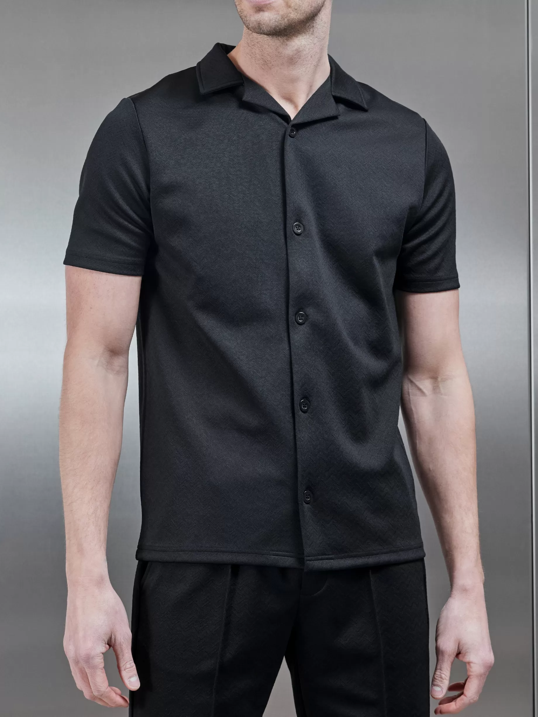 Best ARNE Textured Interlock Revere Collar Shirt - Black