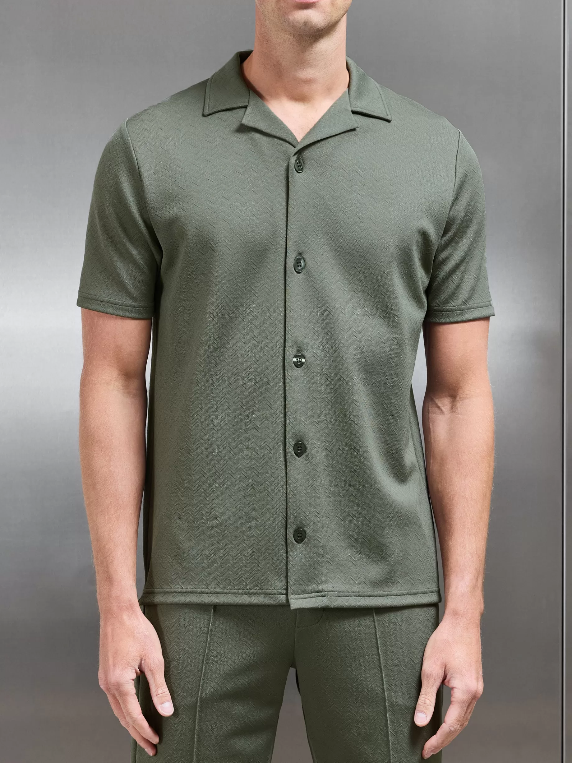 Flash Sale ARNE Textured Interlock Revere Collar Shirt - Olive