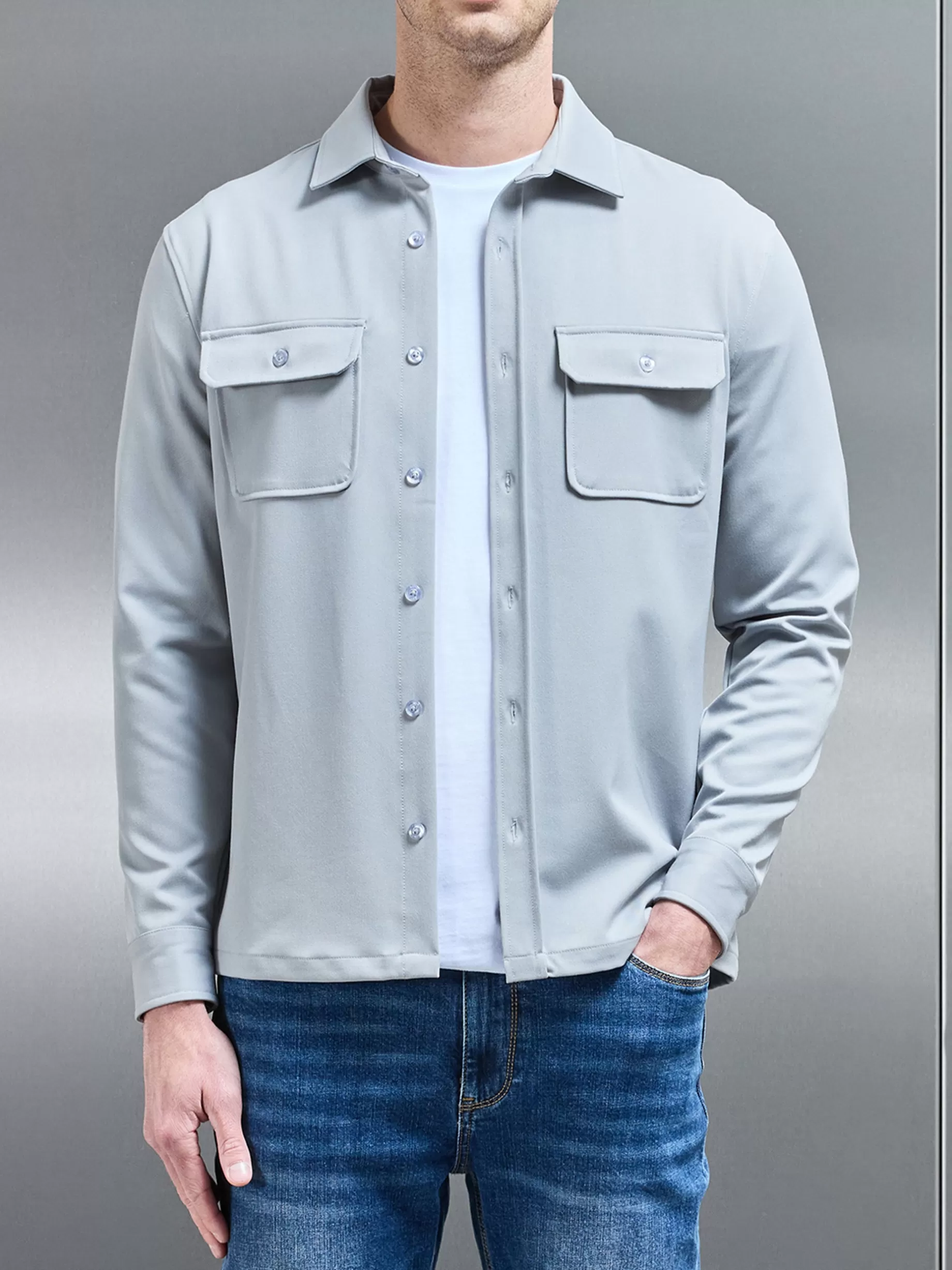 Cheap ARNE Textured Overshirt - Mid Grey MidGrey