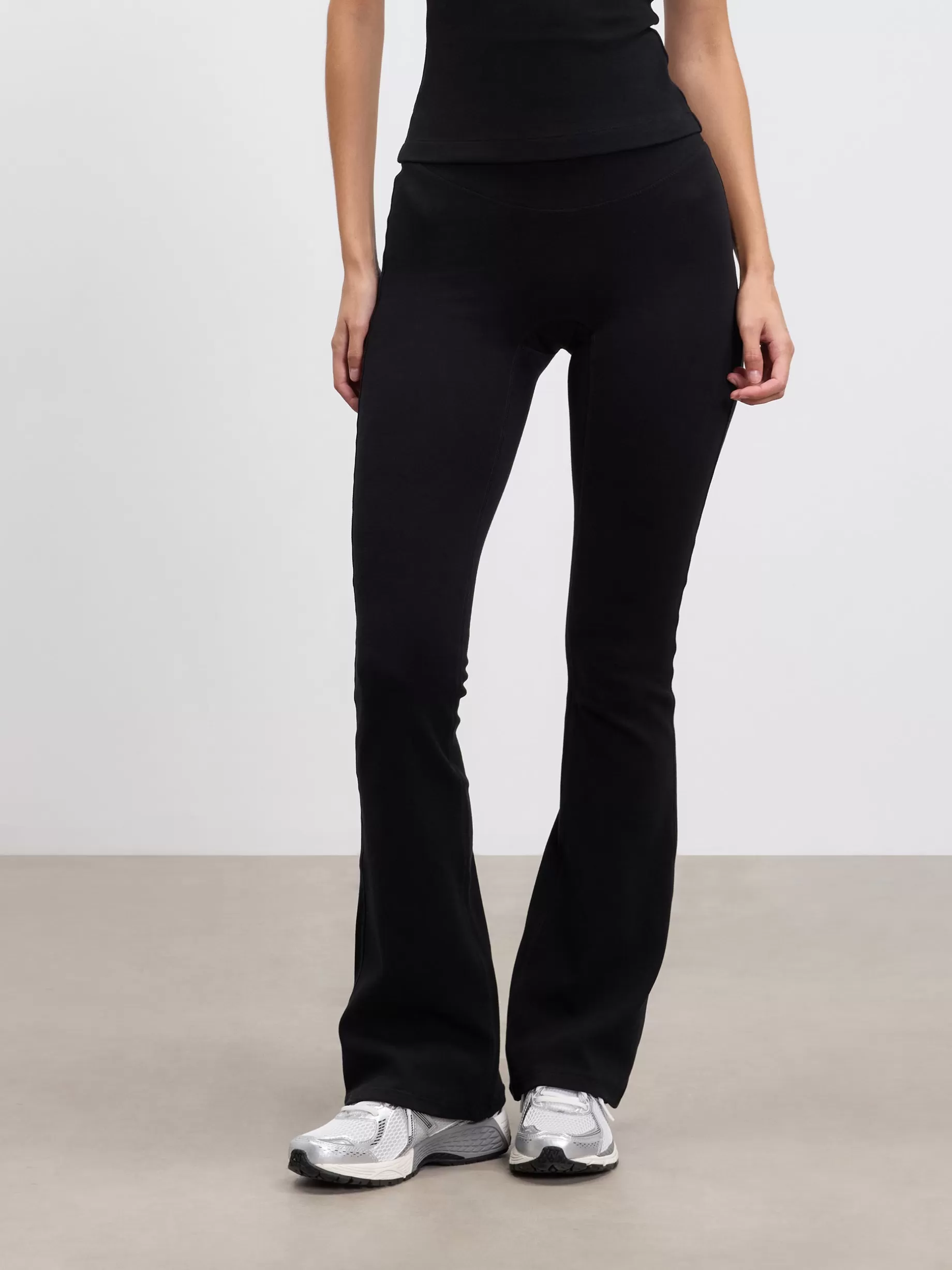 Outlet ARNE Womens Brushed Cotton Jersey Fold Over Flared Legging - Black