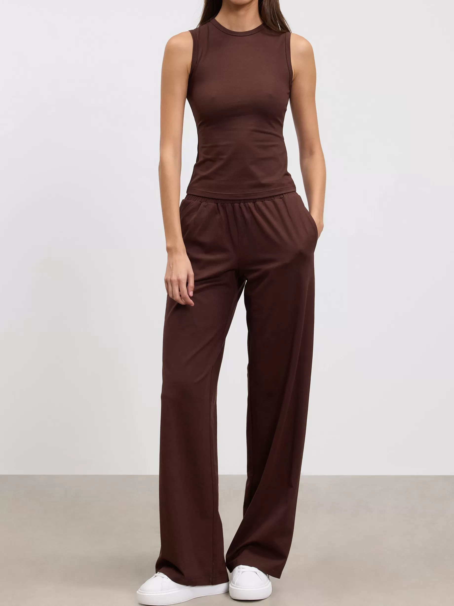 Shop ARNE Womens Cotton Modal Wide Leg Pull On Trouser - Brown