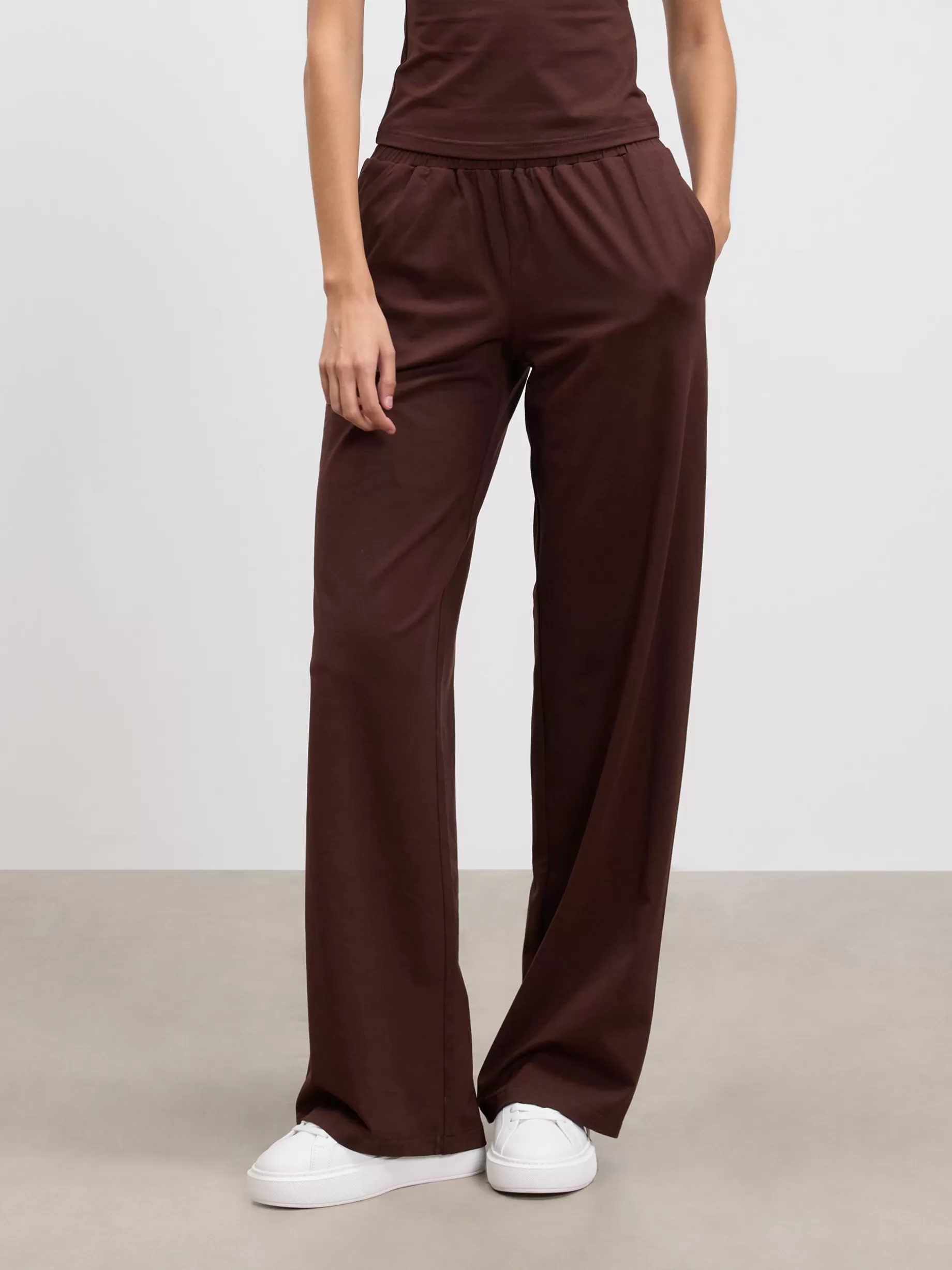 Shop ARNE Womens Cotton Modal Wide Leg Pull On Trouser - Brown