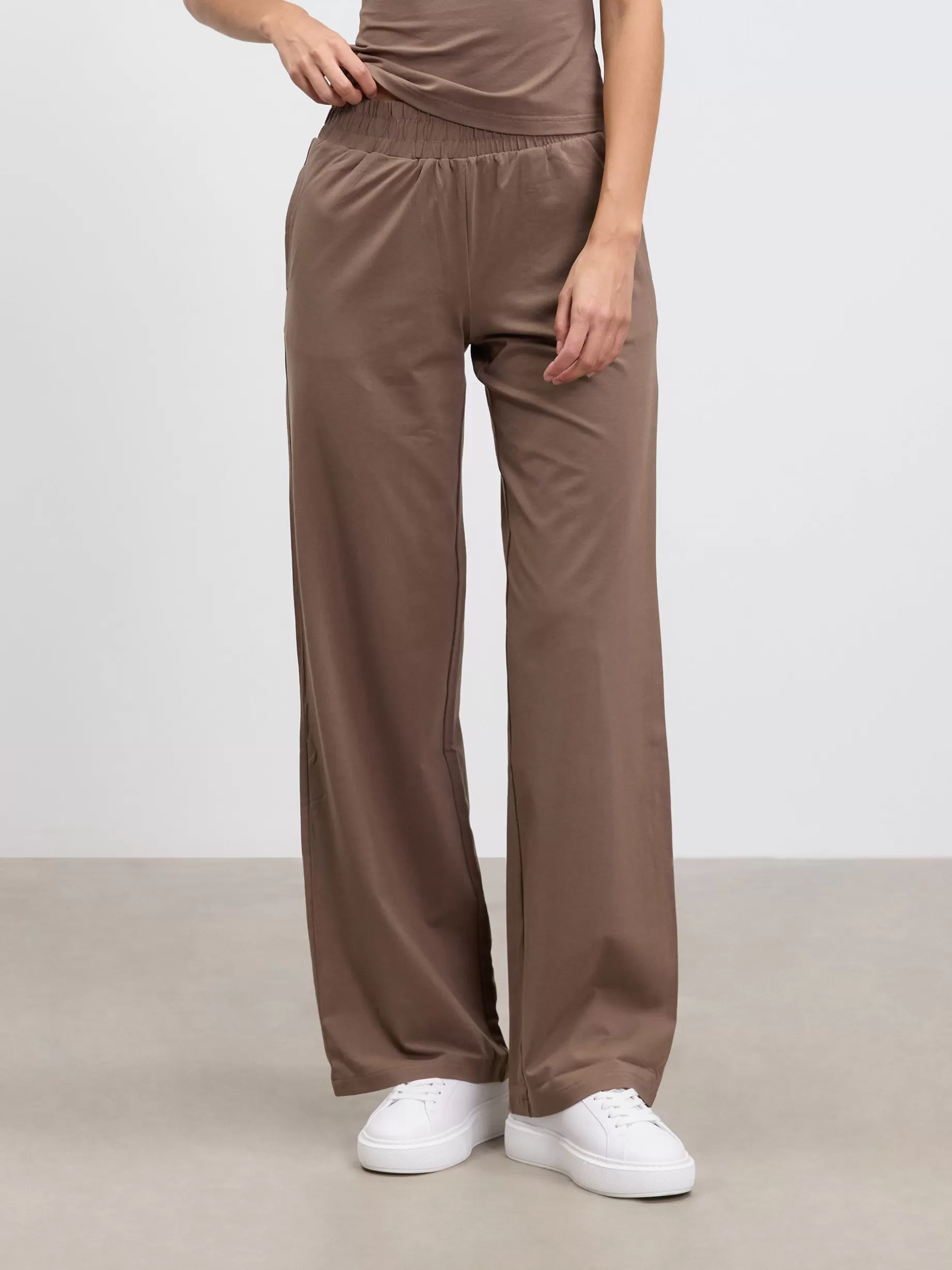 Best Sale ARNE Womens Cotton Modal Wide Leg Pull On Trouser - Taupe