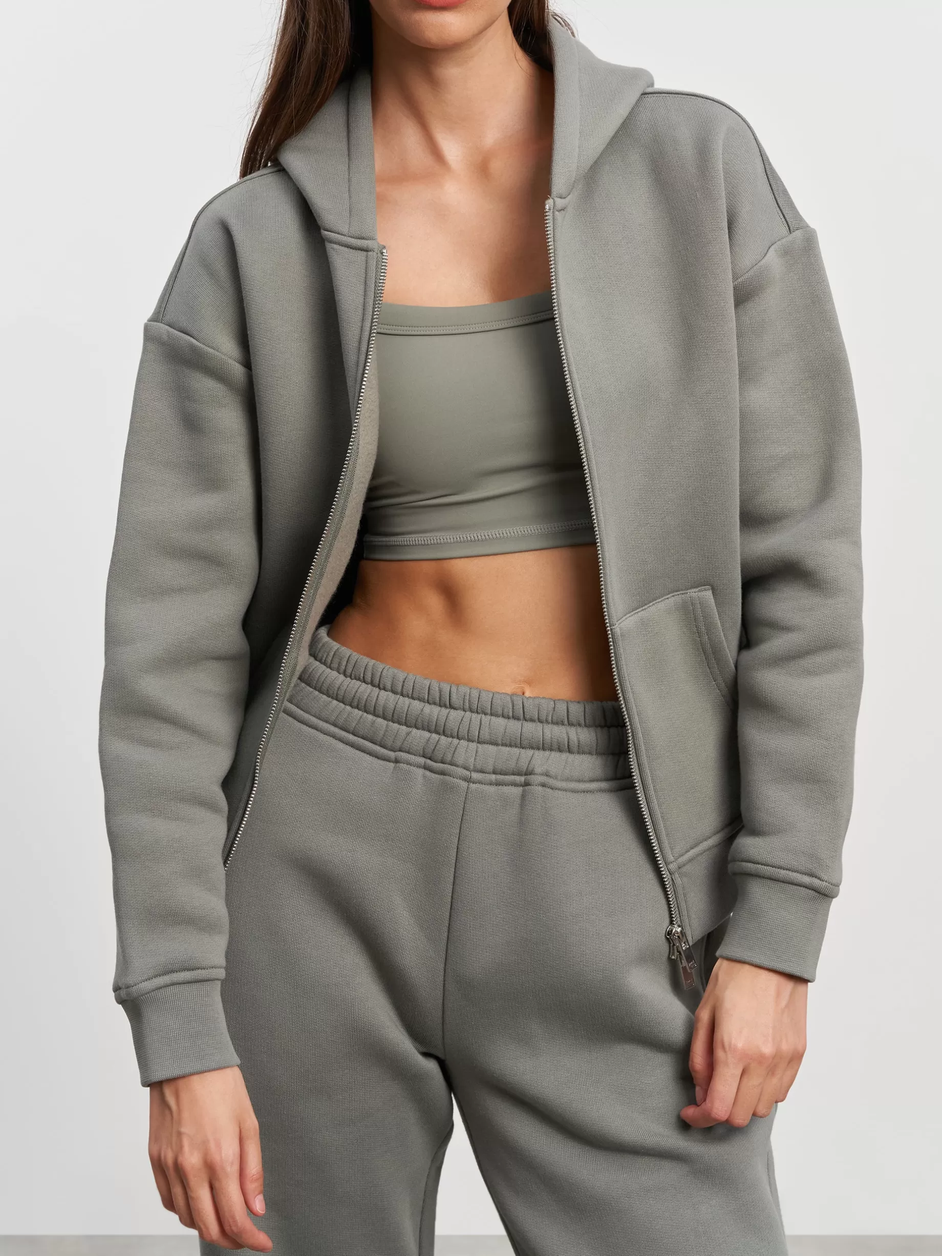 Cheap ARNE Womens Relaxed Zip Hoodie - Sage