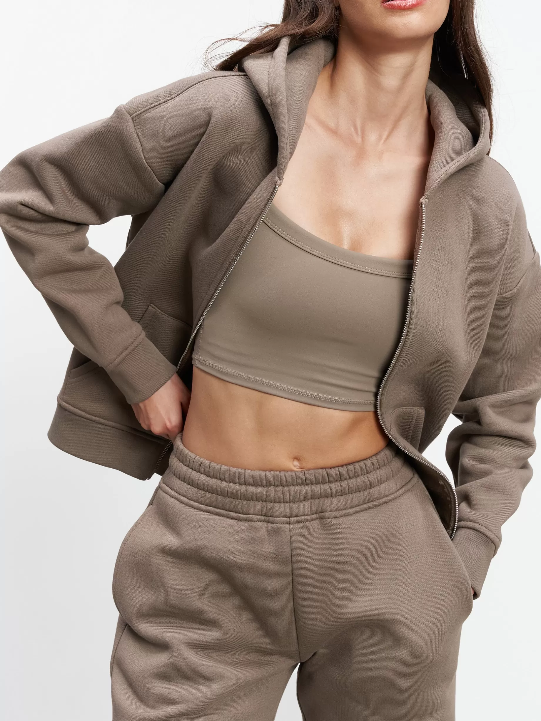 Fashion ARNE Womens Relaxed Zip Hoodie - Taupe