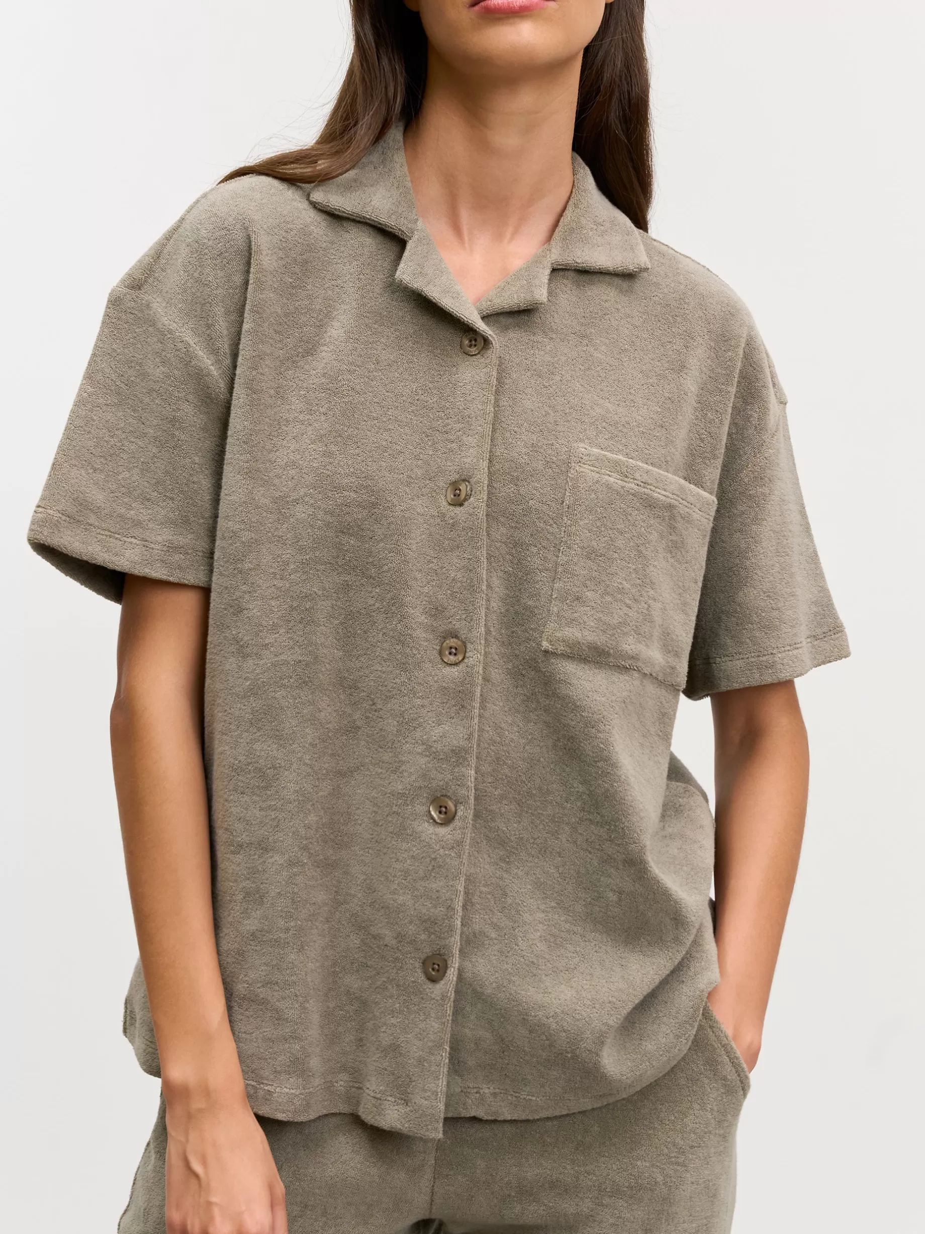 Cheap ARNE Womens Towelling Revere Collar Shirt - Taupe